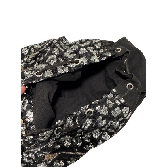 Victoria's Secret PINK Leopard Cheetah Backpack Bag Bling Black Silver - Picture 11 of 11